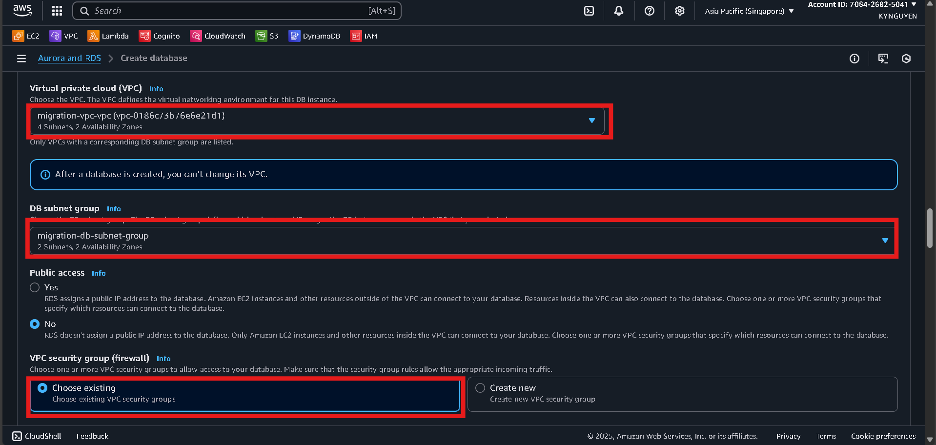 Create Database Security Group