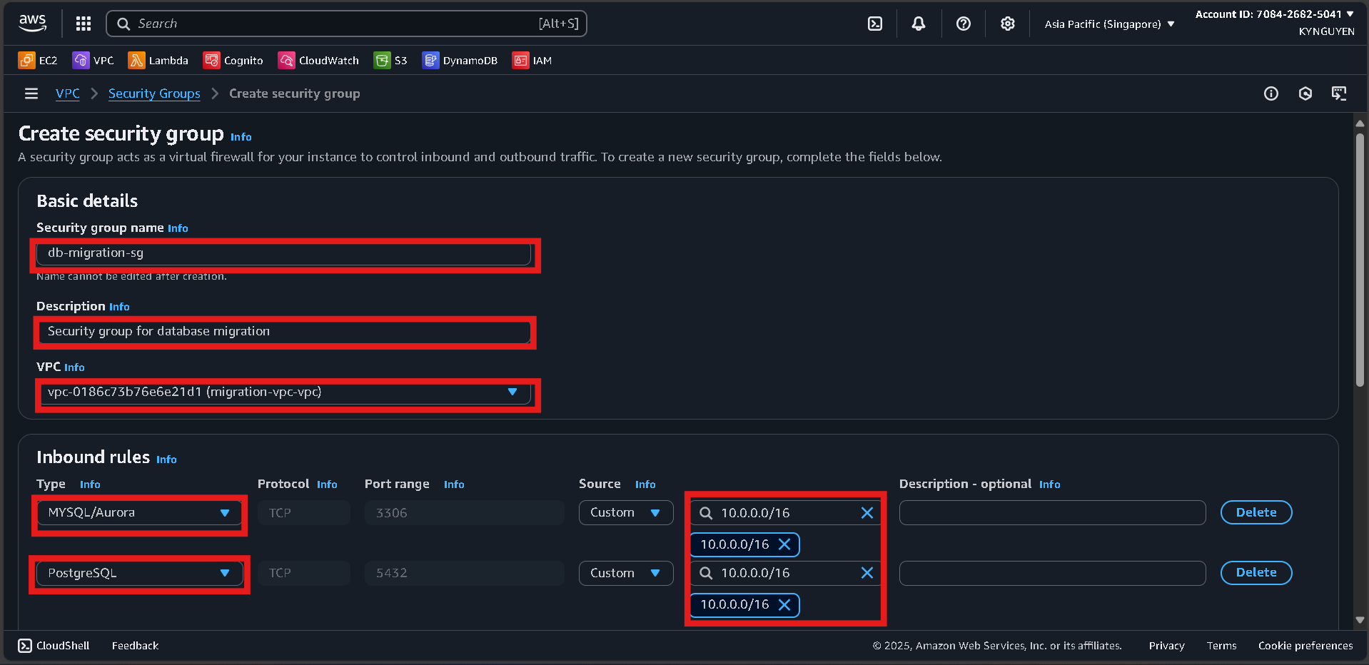 Create Database Security Group